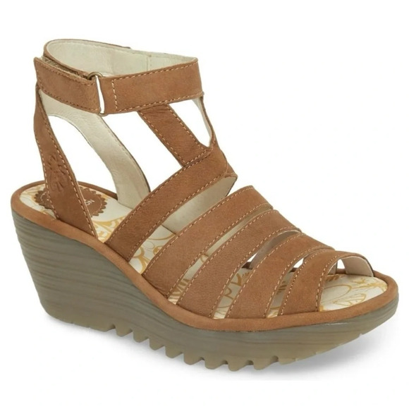 Fly London Yeba 895 Brown Suede Leather  Strappy Wedge Platform Sandals Size 40 - Picture 1 of 13